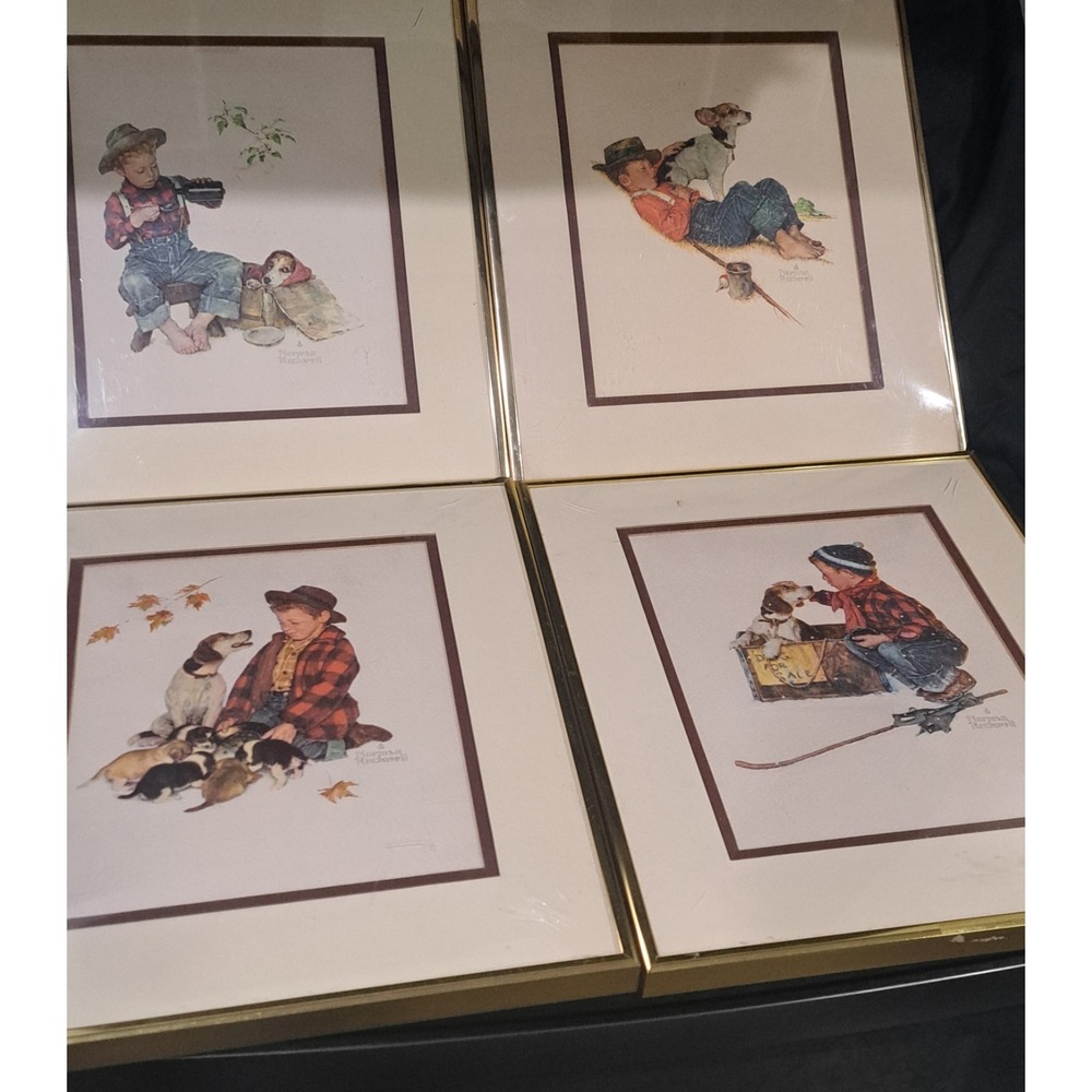 Norman Rockwell Americana Framed Art Prints Set of 4 Vintage Wall Decor